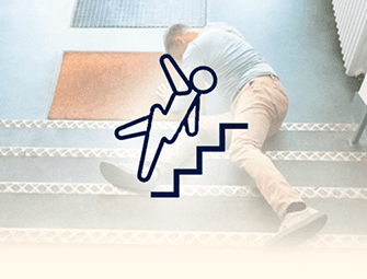 A man falling down stairs with an accident on his back.
