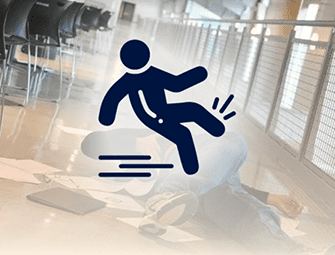 A person falling off of a chair in an office.