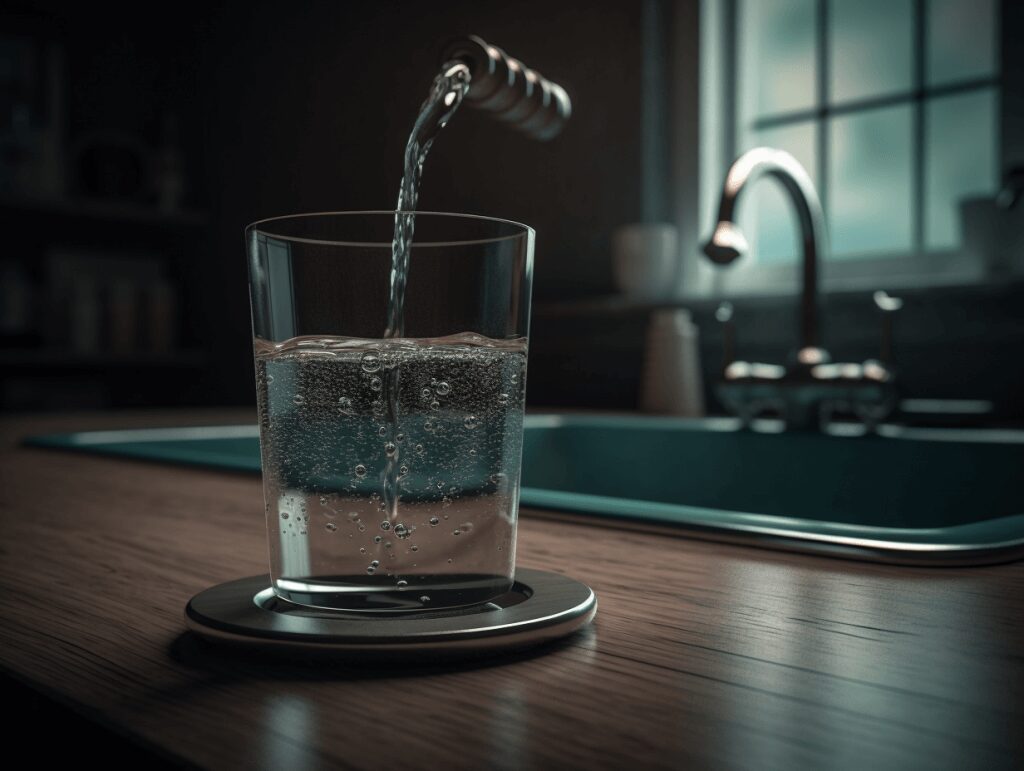 A glass of water is pouring into the sink.